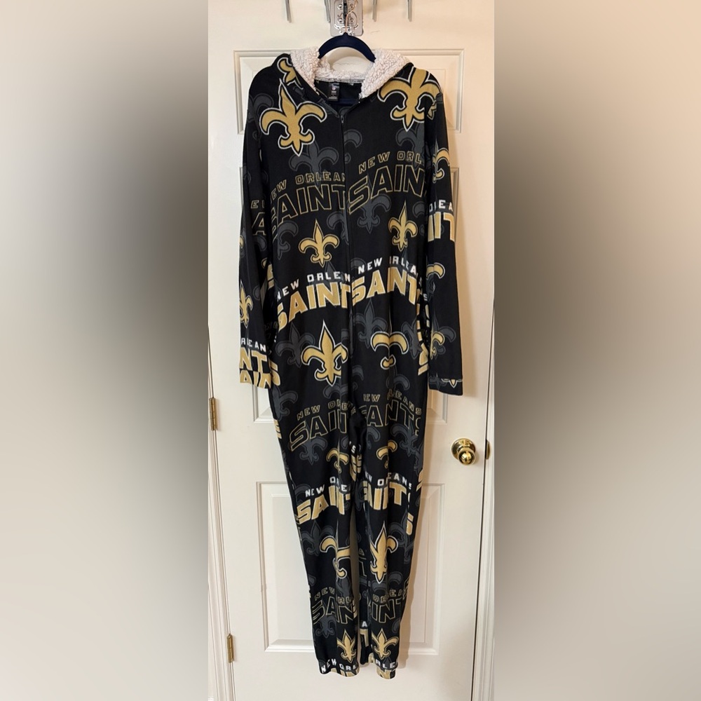 New Orleans Saints NFL Sherpa Lined Hooded Onesie Sleepwear Size L